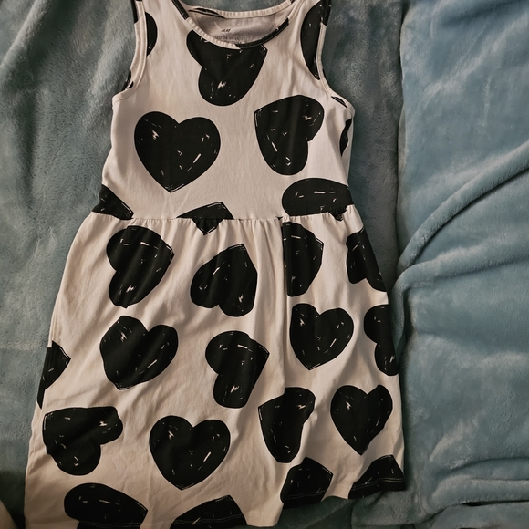 Heart Patterned Kids Dress - Black and White - Picture 1 of 4